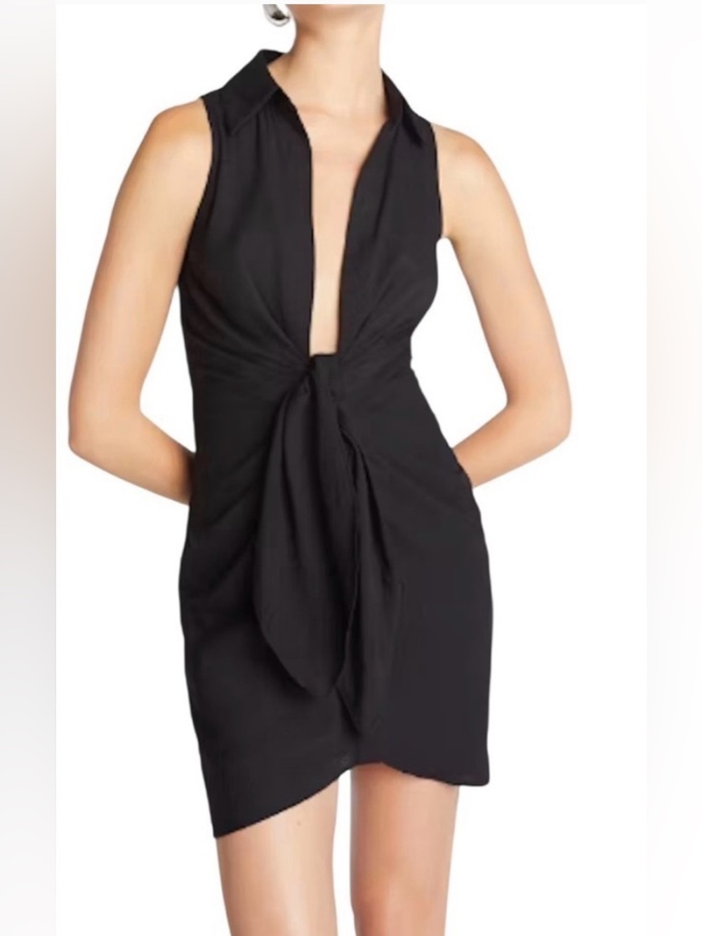 Choosy Black Sleeveless Ruched Tie Front Mini Cocktail Dress Size 2